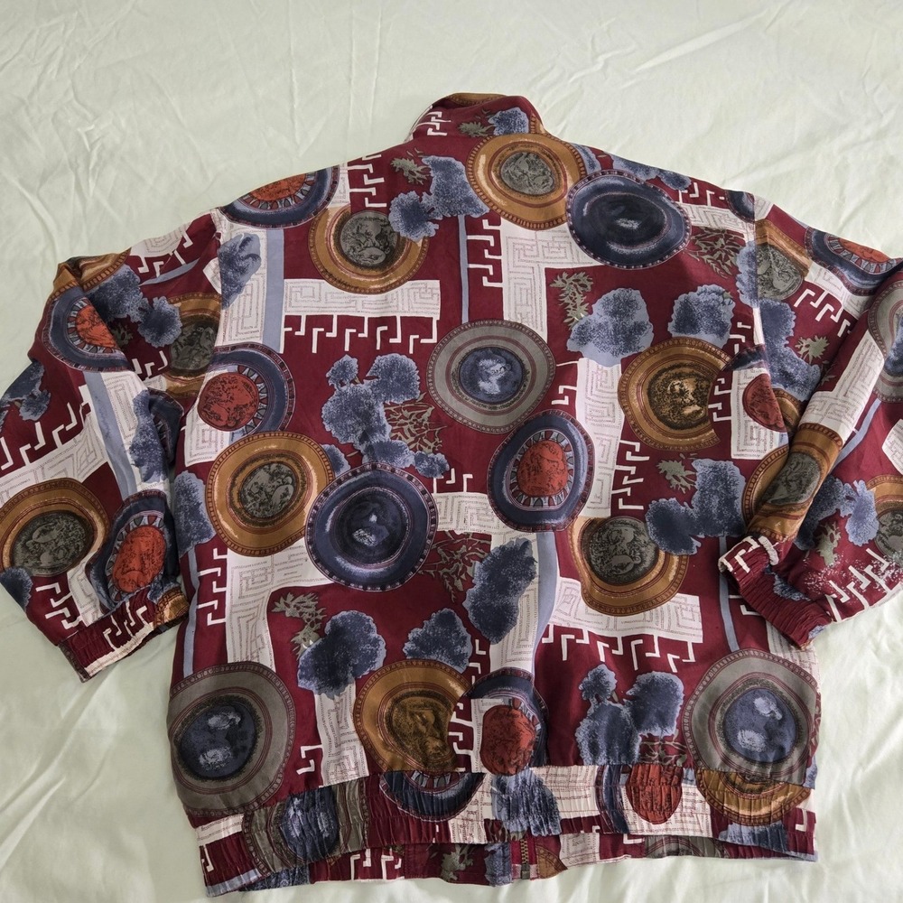 FU DA International Silk Bomber Jacket Small Burgundy Medallion Vintage - Picture 8 of 8